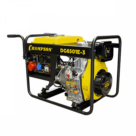 Генератор диз. CHAMPION DG6501E (5/5,5кВт 8,9лс 12,5л 12V 99кг эл.стартер, колеса, счетчик)