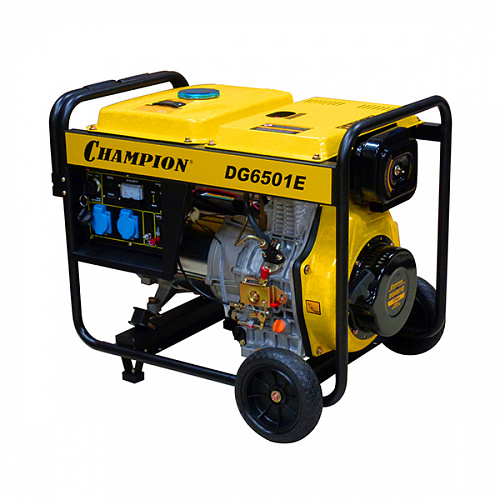 Генератор диз. CHAMPION DG6501E  (5/5,5кВт 8,9лс 12,5л 12V 99кг эл.стартер, колеса, счетчик)